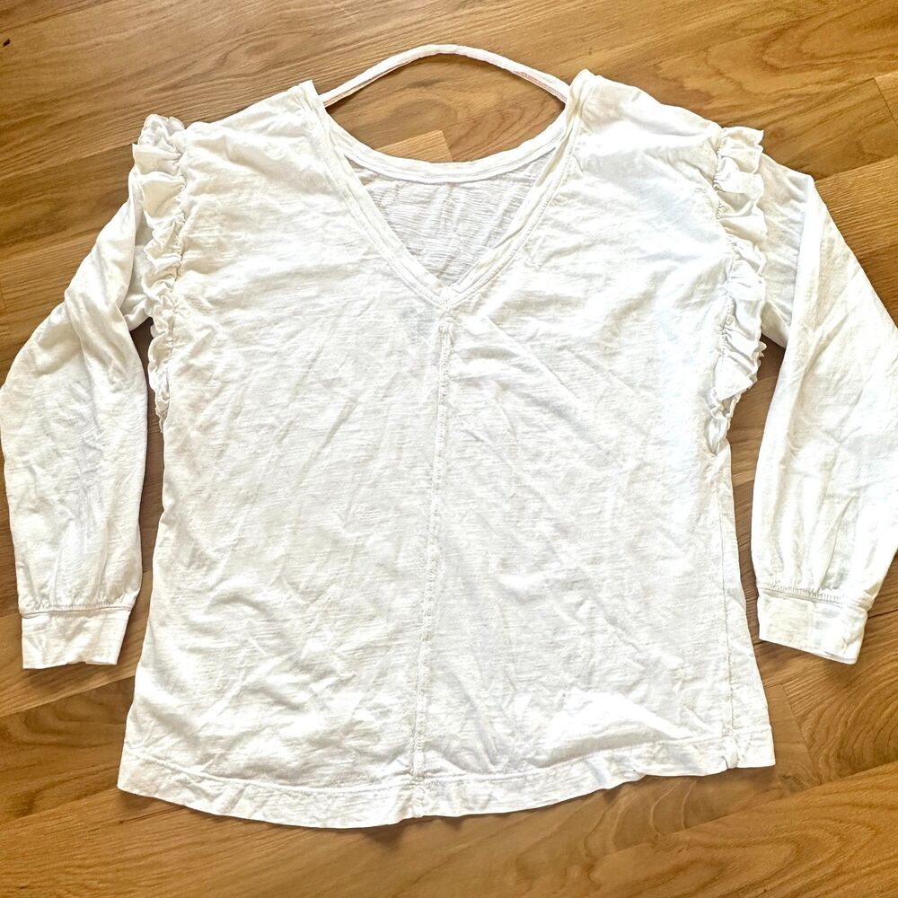 Anthropologie Pilcro Cream Ruffle Shoulder Blouse Boho Cottagecore Top Size M - Picture 4 of 8